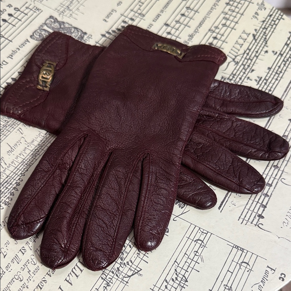 Etienne Aigner Vintage Oxblood Leather Gloves SZ Small